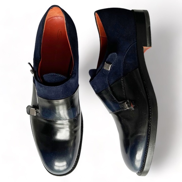 Santoni Suede and Leather Double Monkstrap Oxfords | 38.5 (8.5) - Picture 2 of 15
